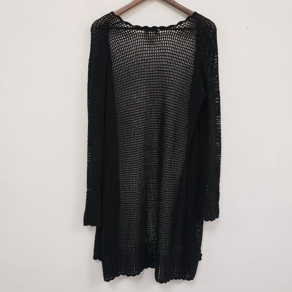 St Johns Bay Womens Open Knit Long Line Cardigan Size M Black Goth Punk Festival - Picture 3 of 9
